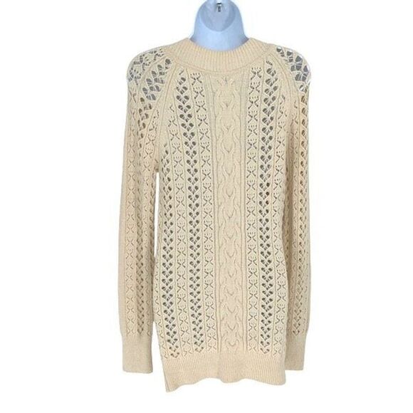 Free People Womens Open Knit Long Sleeve Tunic Sweater Ivory Size Medium NWT - Picture 4 of 11